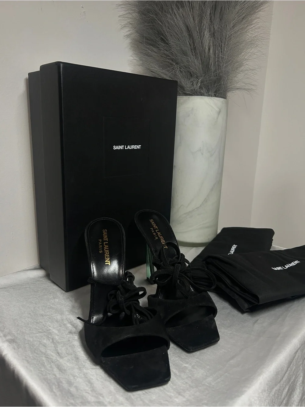Saint Laurent Black Suede Vitti Wrap Around Sandal - Picture 4 of 8